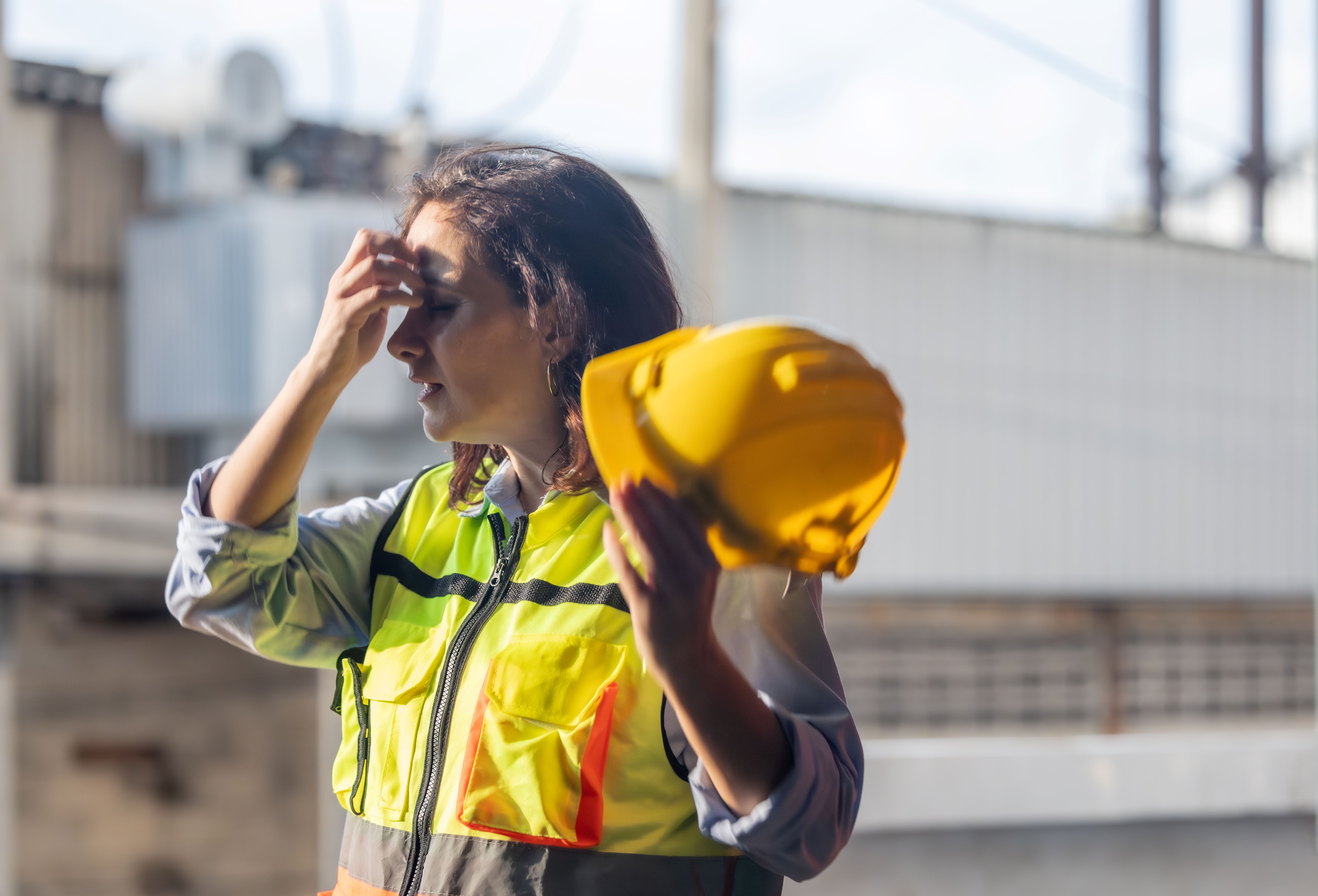 Female worker working in hot weather